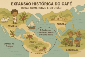 Expansão Histórica do Café: Rotas Comerciais e Difusão