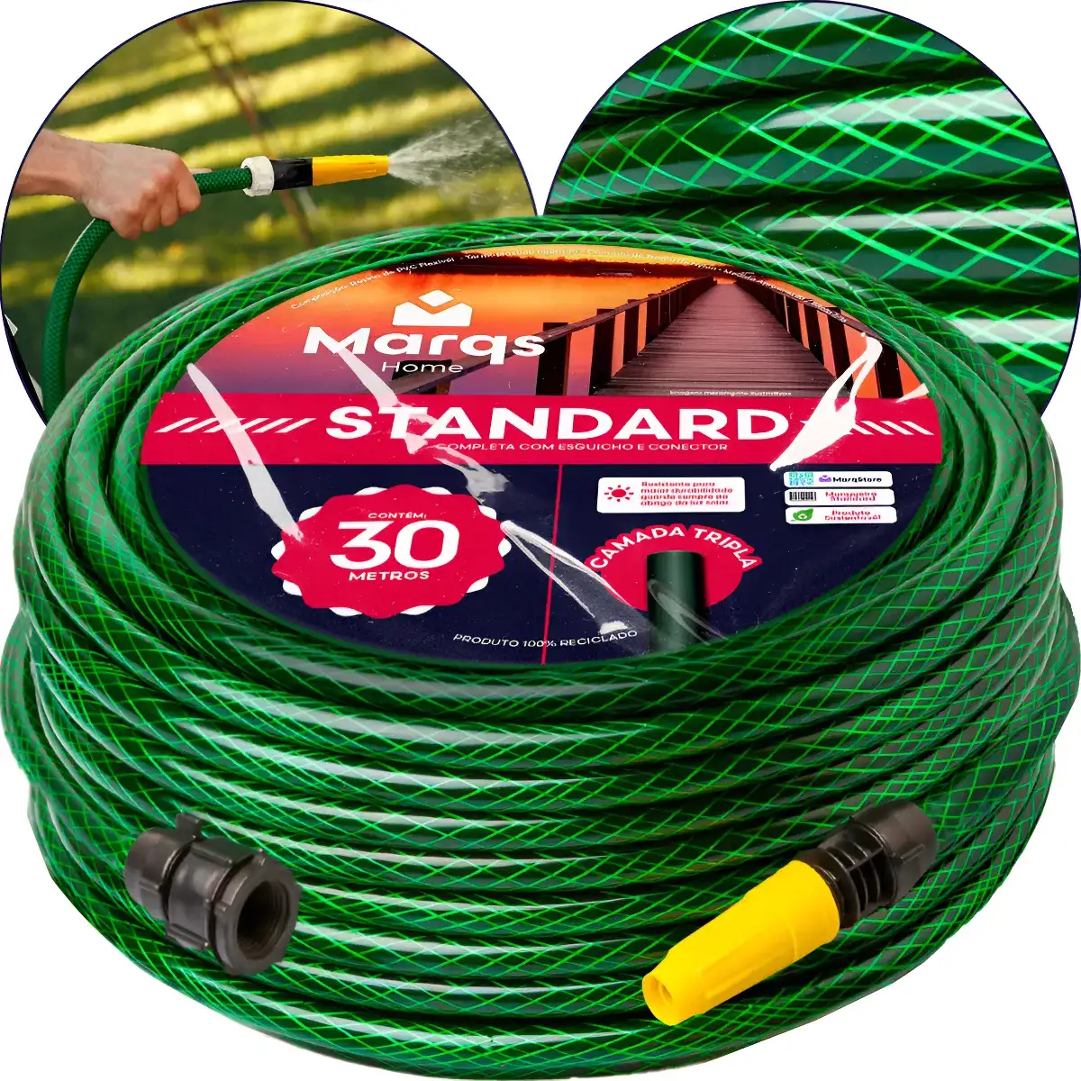 Mangueira De Jardim 30 Metros Com Esguicho Trançada Reforçada Flexível 716 Anti Dobra Irrigação Quintal Poço Lavagem Durável Marqs Home